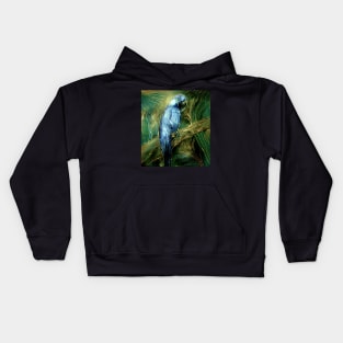 GREEN BLUE EXOTIC PARROT BOTANICAL PALM JUNGLE TROPICAL POSTER PRINT Kids Hoodie
